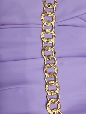 Gold-Tone Link Necklace and Hoop Earrings Set - Red Accent